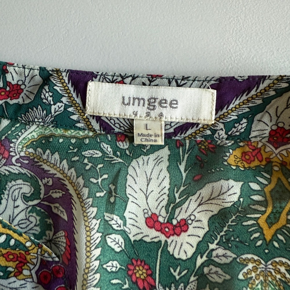 Umgee Floral Paisley Print Sheer Long Sleeve Blouse Top‎ Womens Size L - Picture 3 of 8